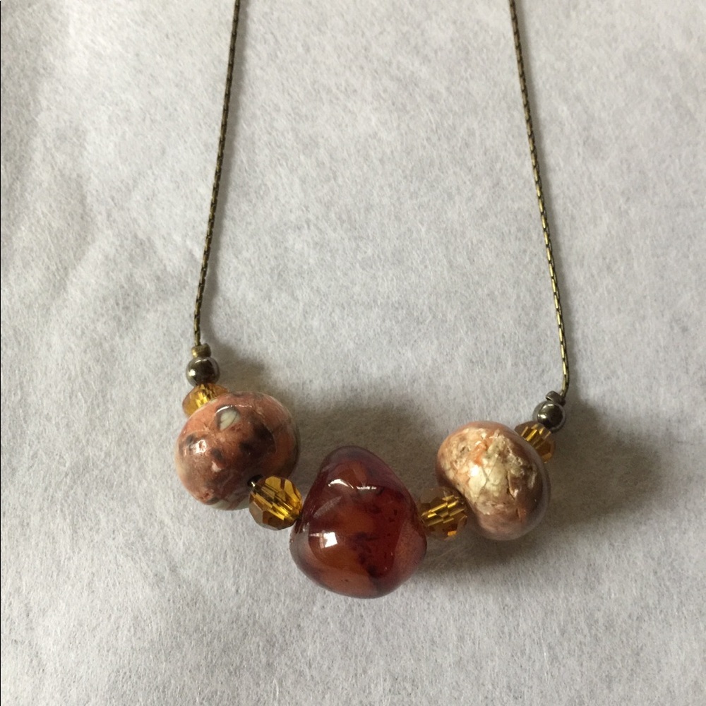 Lamp work beads, yellow crystals & natural stone
